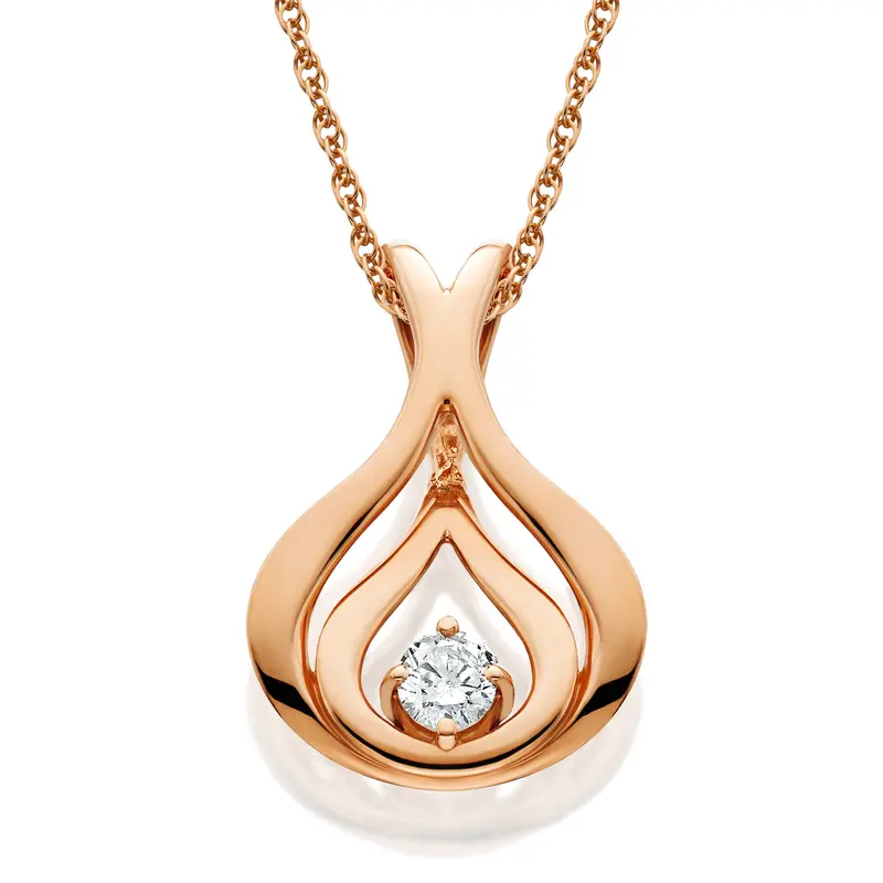Diamond Solitaire Pendant & Chain 14K Rose Gold 5/8" Tall 1