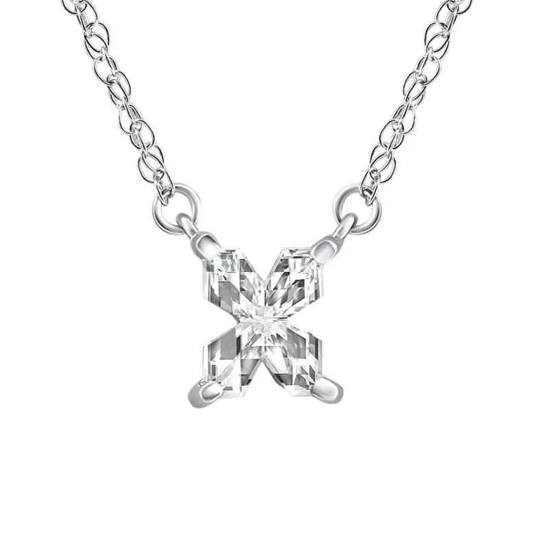 Diamond "X" Initial Pendant 18" Necklace 14K White Gold Lab Grown 1