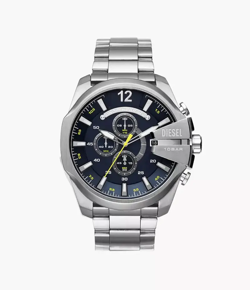 Diesel Men's Mega Chief Chronograph, Silver Stainless Steel Watch 1