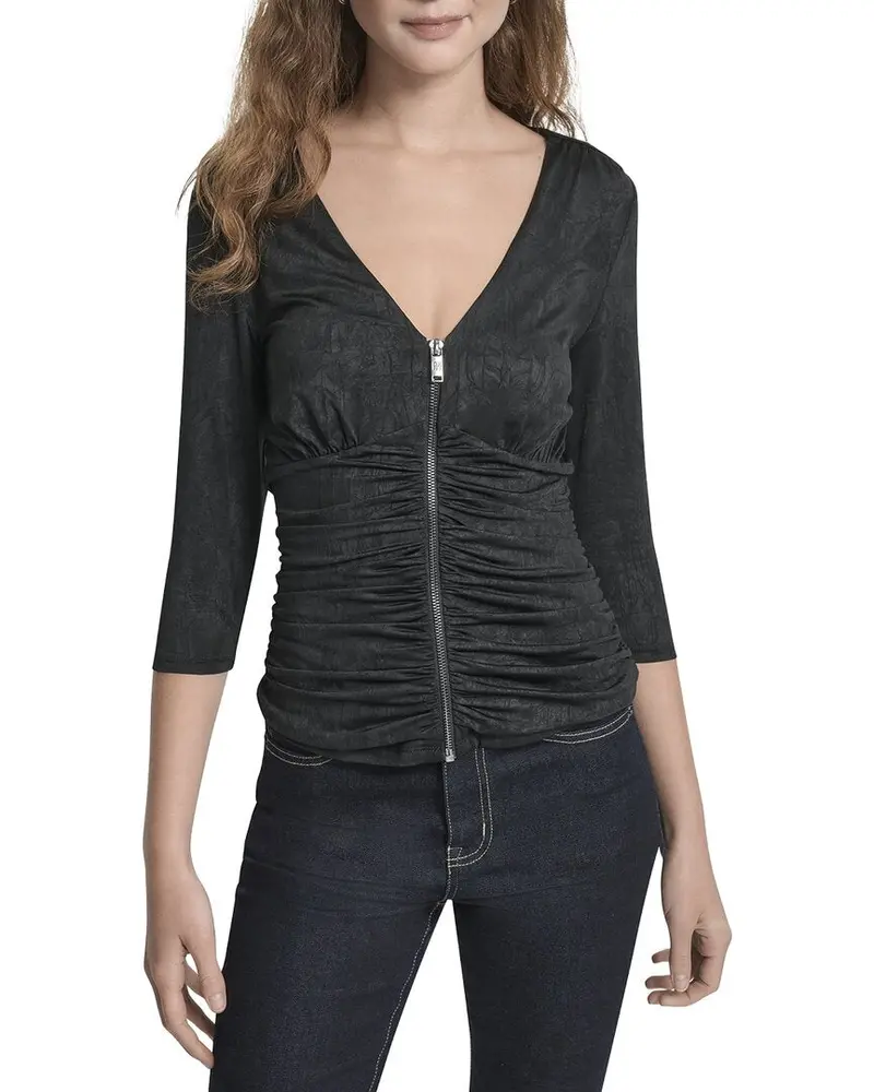 Dkny 3/4 Sleeve Zip Front Top 1