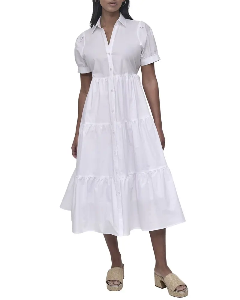 Dkny Button Front Poplin Tiered Dress 1