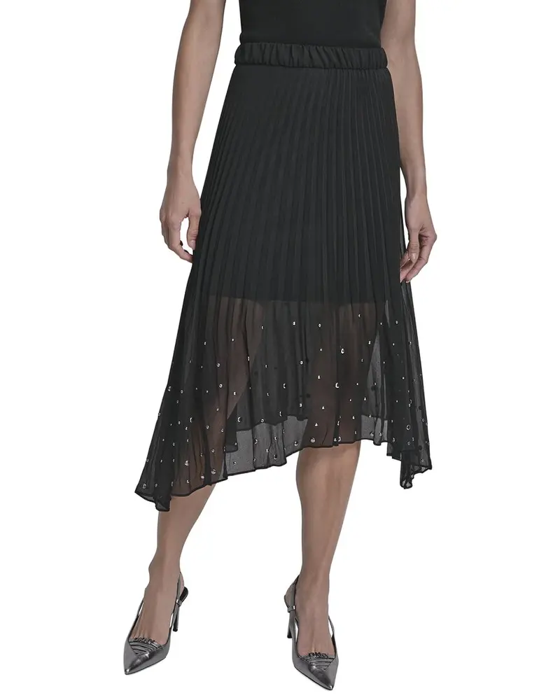Dkny Chiffon Studded Linen Midi Skirt 1