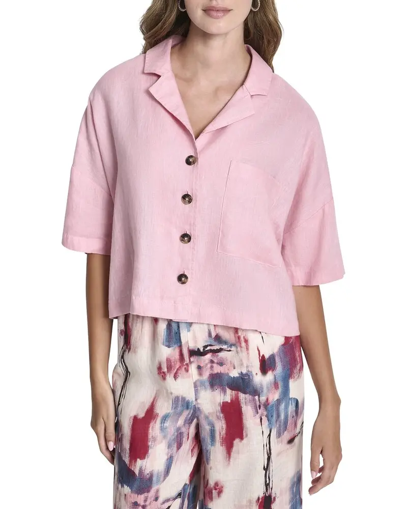 Dkny Convertible Collar Linen Shirt 1