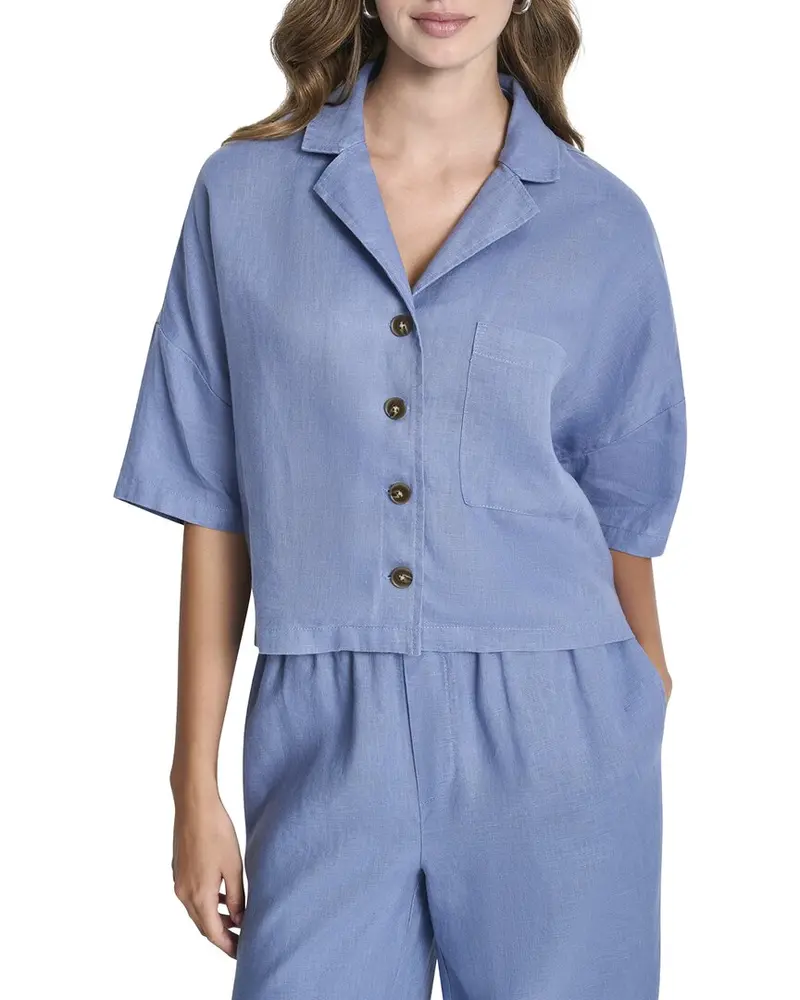 Dkny Convertible Collar Linen Shirt 1