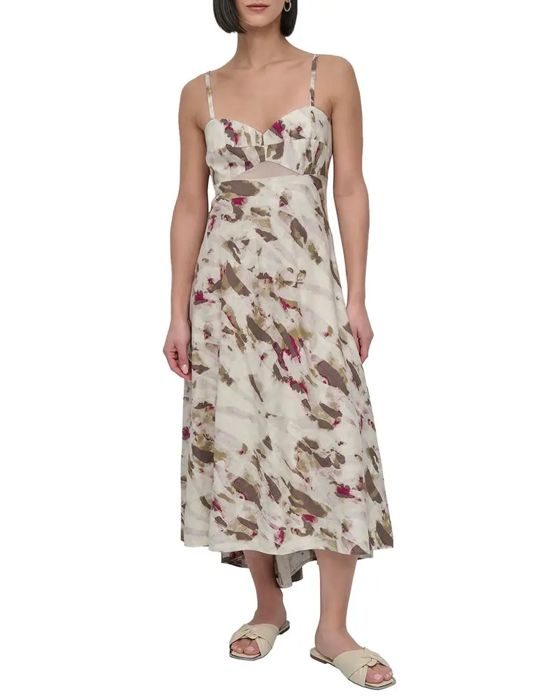 Dkny Printed Linen-Blend Midi Dress 1