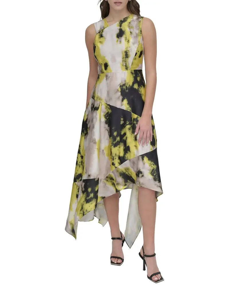 Dkny Printed Paneled Midi Dress 1