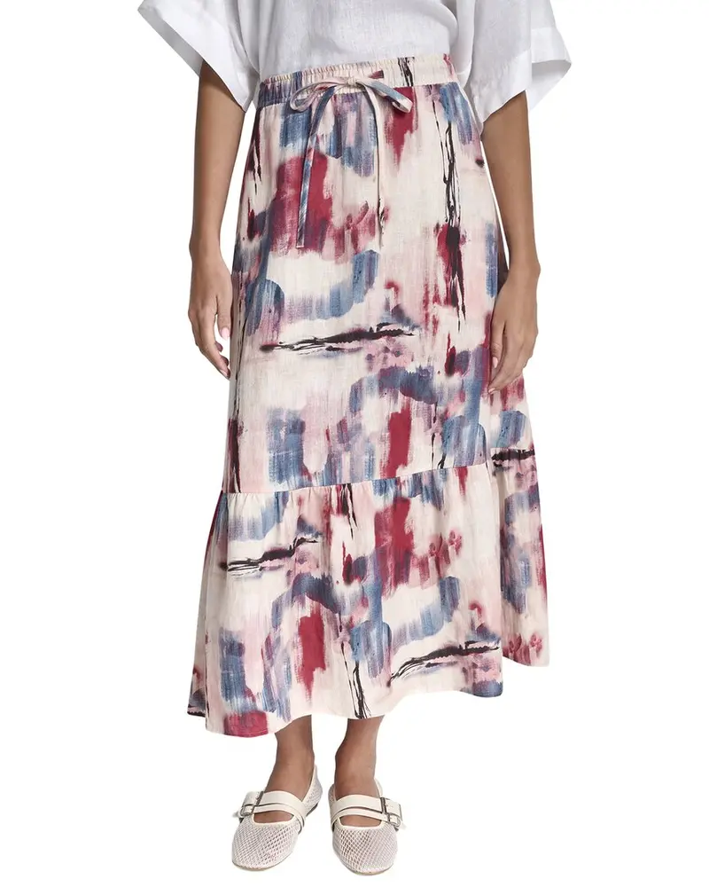 Dkny Printed Pull On Linen Skirt 1
