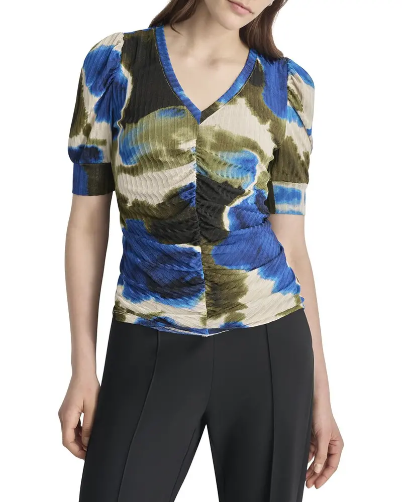 Dkny Puff Sleeve Printed Hacci Top 1