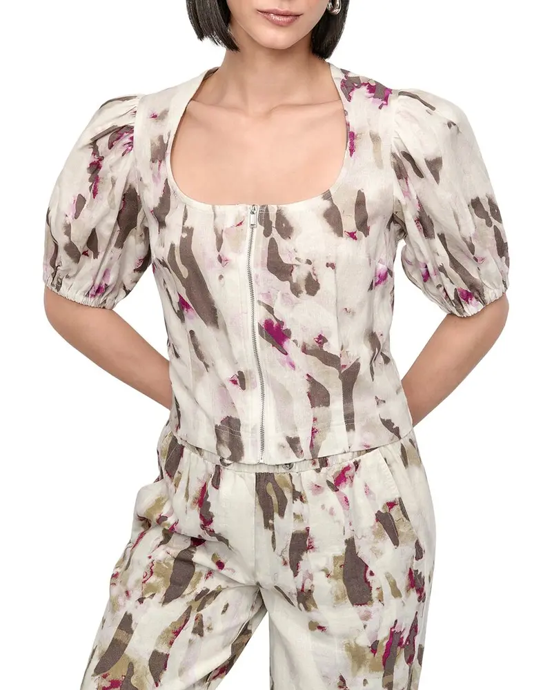 Dkny Puff Sleeve Zip Front Linen Jacket 1