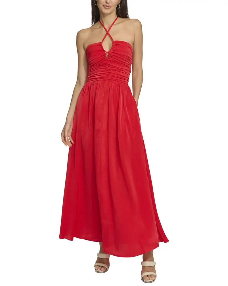 Dkny Satin Ruch Front Midi Dress 1