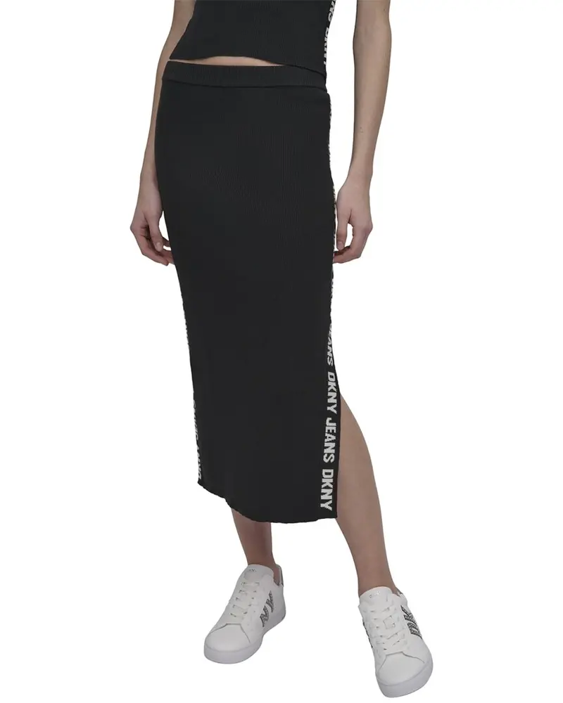 Dkny Side Logo Rib Midi Skirt 1
