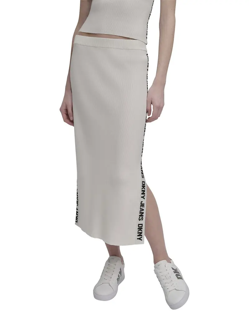 Dkny Side Logo Rib Midi Skirt 1