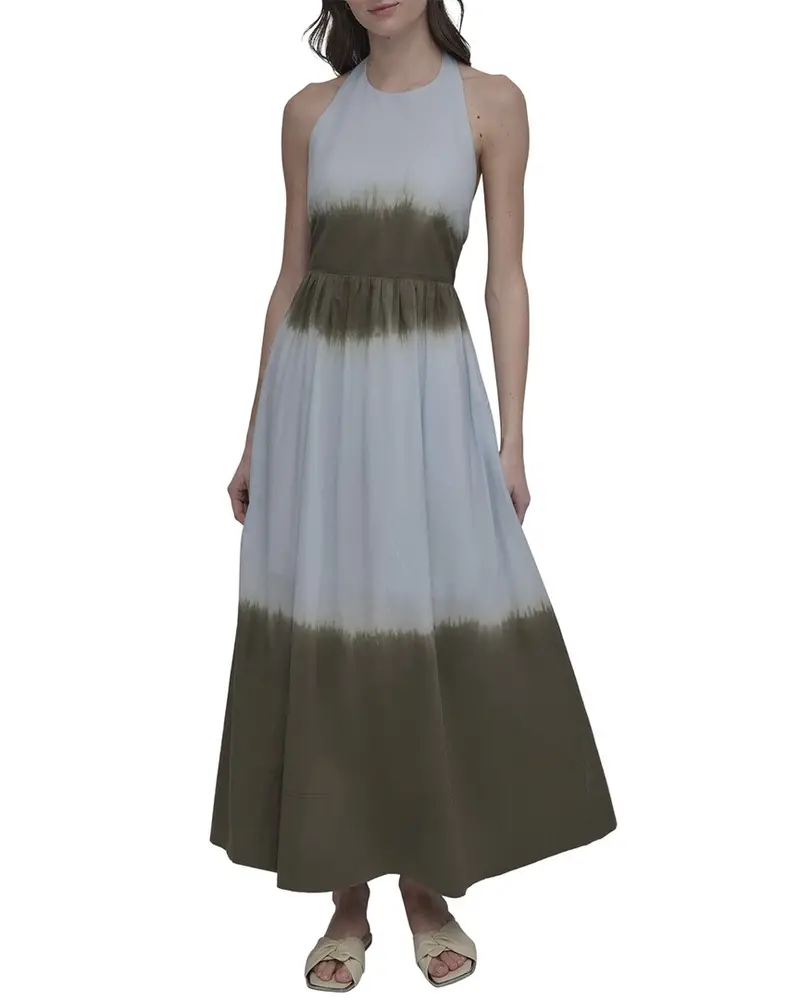 Dkny Tie Dye Maxi Halter Dress With Side Seam Pockets 1
