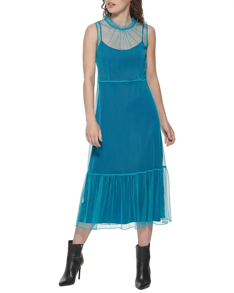 Dkny Tulle Overlay Midi Dress 1
