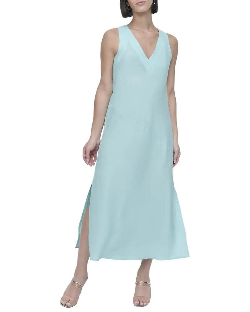 Dkny V-Neck Panel Linen Dress 1