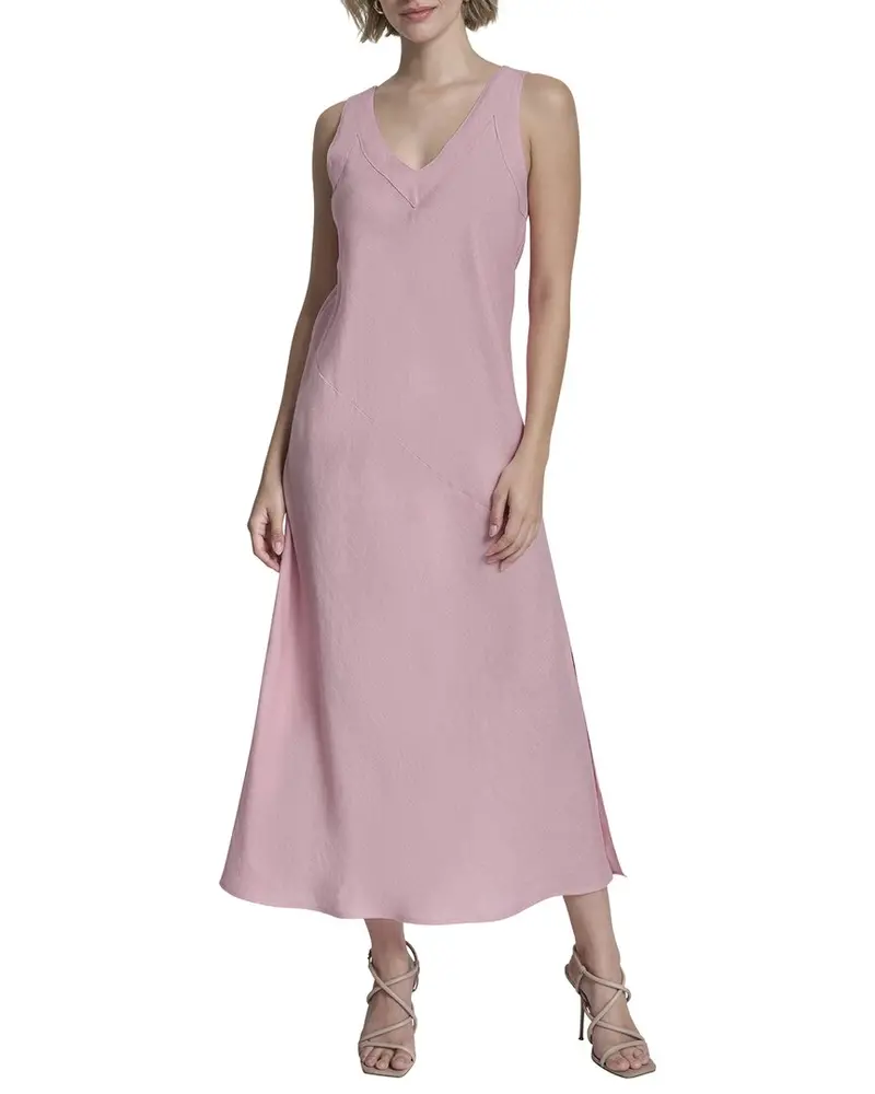 Dkny V-Neck Panel Linen Dress 1