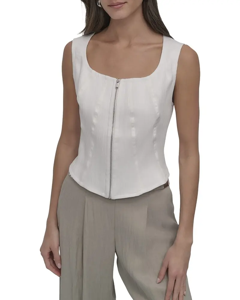 Dkny Zip Front Seamed Vest Top 1