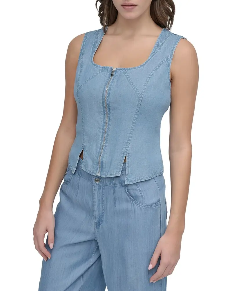 Dkny Zip Front Tencel Vest Top 1