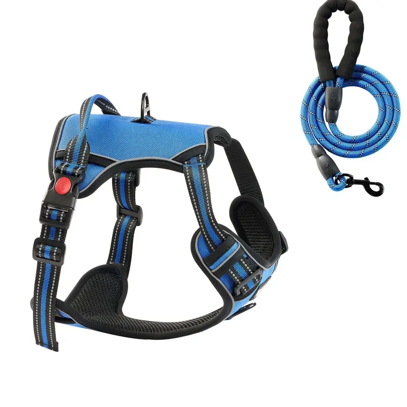 Dog Harness For Large Dogs, No Pull Adjustable Dog Vest Pet Harness, With 5Ft Leash, Handle, Metal Rings, Buckles, Reflective Stitching 600D Oxford Fabric, For Training, Walking, And Hiking 1