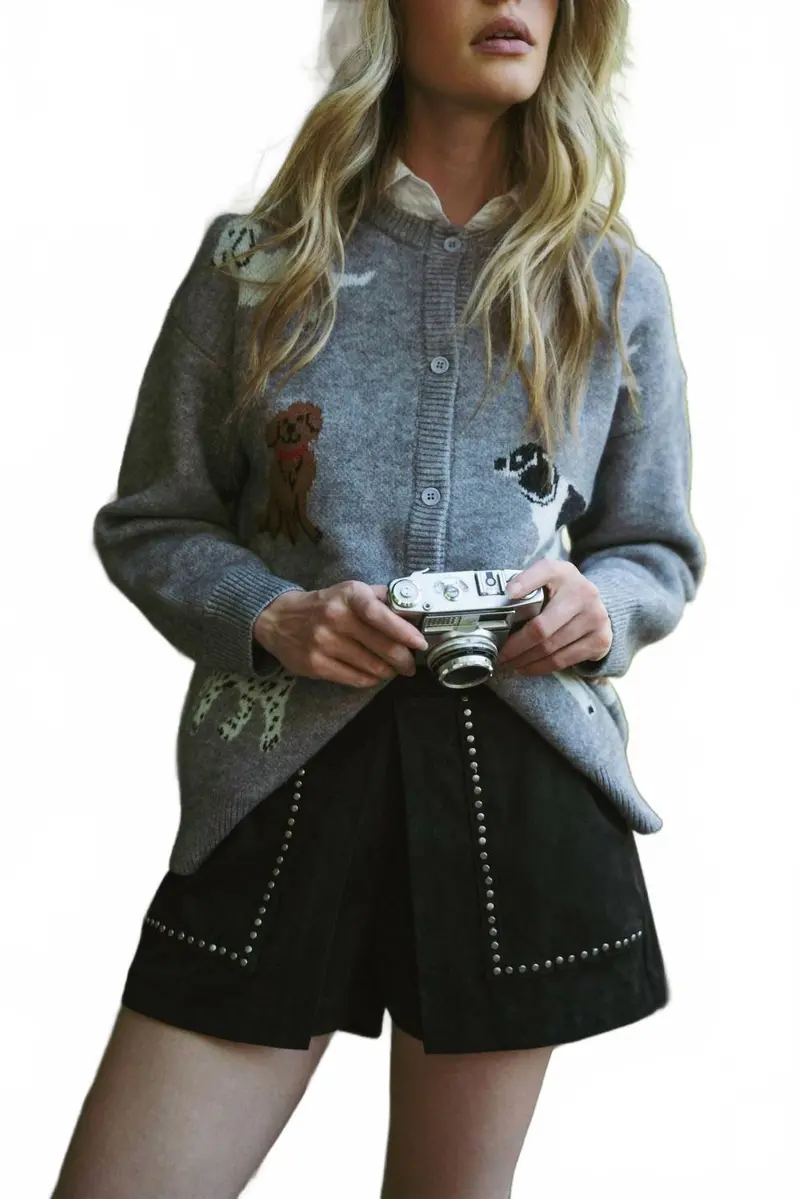 Dog Knit Cardigan In Grey 1