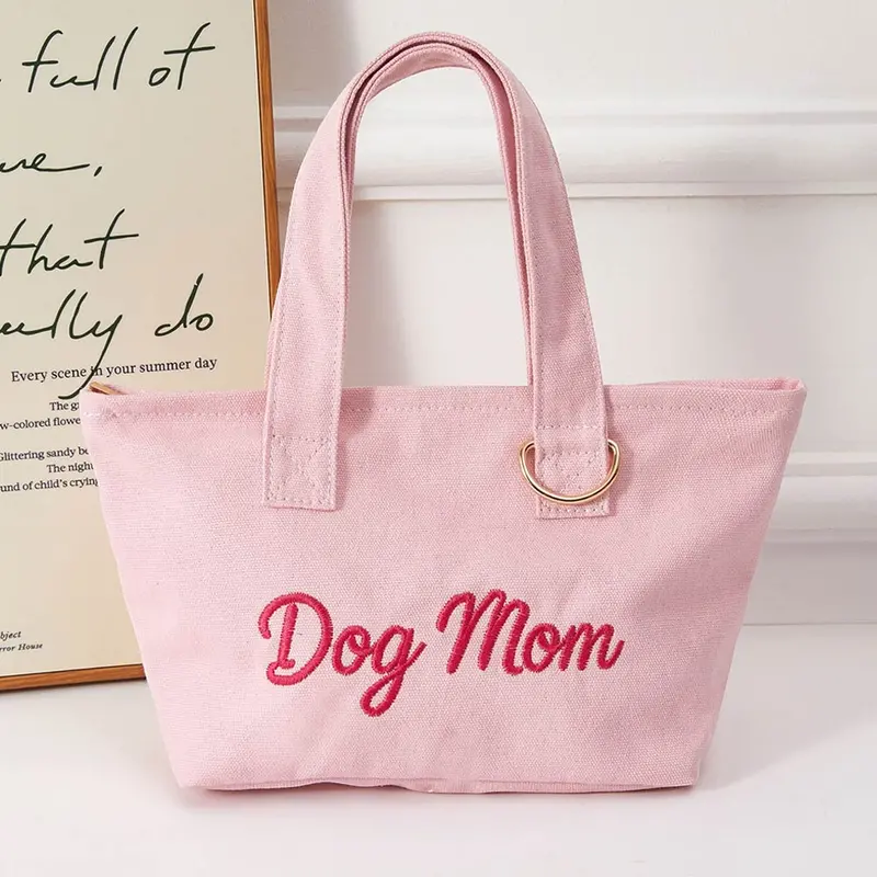 Dog Mom Embroidered Small Canvas Tote Bag 2