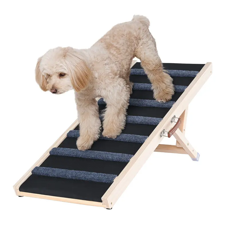 Dog Ramp, Folding Pet Ramp For Bed, Adjustable Dog Ramp For Small, Large, Old Dogs & Cats, Wooden Pet Ramp With 39.3" Long Ramp, Adjustable From 15" To 22", Suitable For Couch, Sofa, Car 1