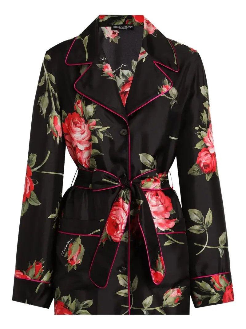Dolce & Gabbana Women's- Silk Floral-Print Belted Shirt 1