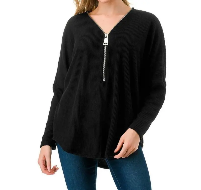 Dolman Sleeve Zipper Top In Black/Infinity 1