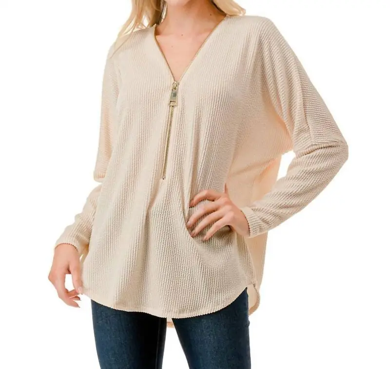 Dolman Sleeve Zipper Top In Cream 1