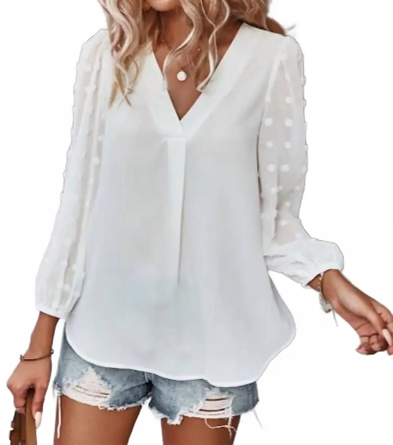 Dotted V Neck Blouse In White 1