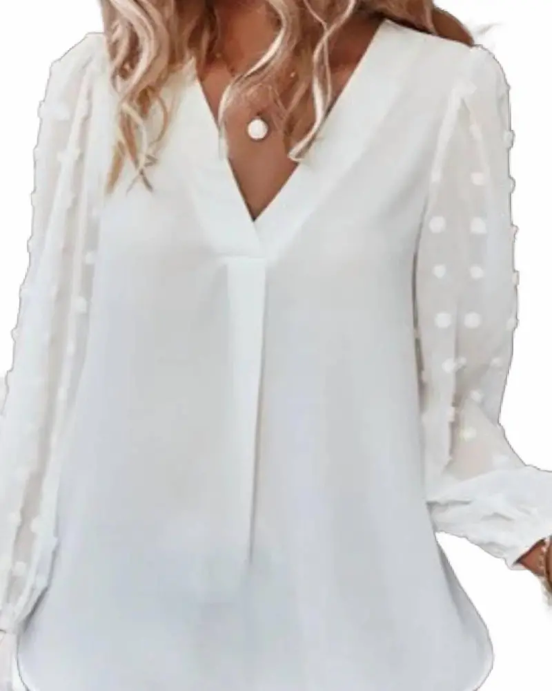 Dotted V Neck Blouse In White 2