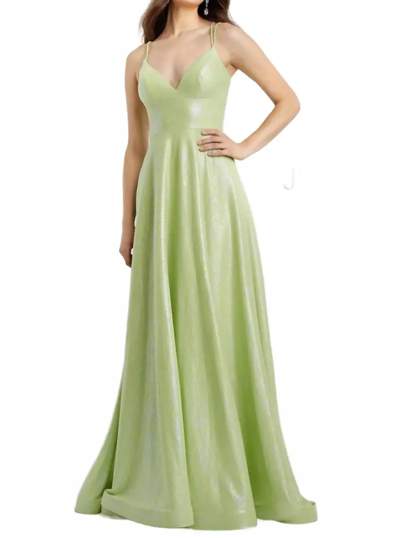 Double Strap Shimmer Gown In Light Green 1