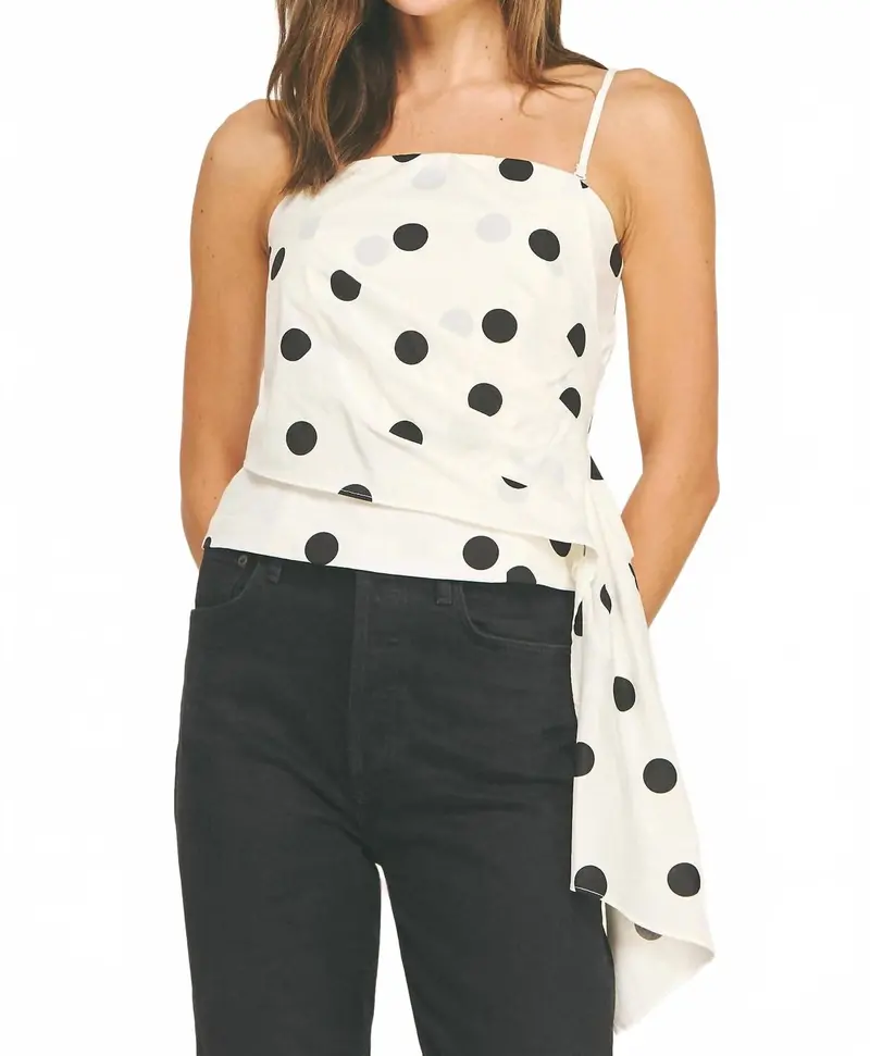Draped Pleat Detail Polka Corset Tube Top In Off White/Black 1