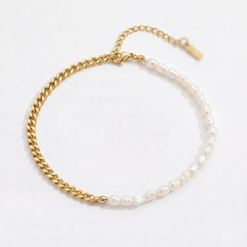 Eden 5Mm Freshwater Pearl Anklet 18K Gold Plated 9" With 1.5" Extender 1