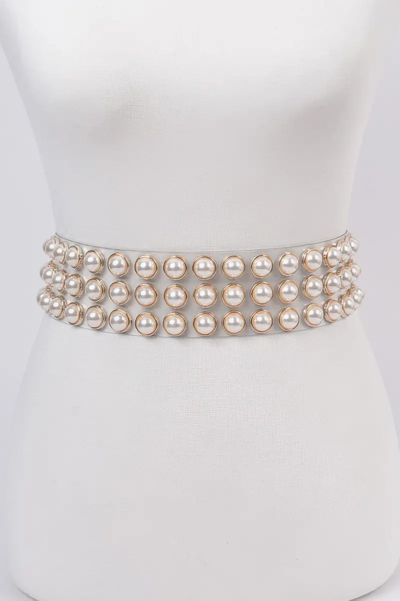 Elegant Pearl Detail See Through Waist Belt 1
