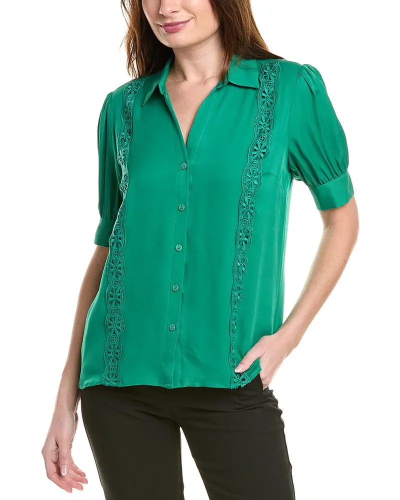 Elie Tahari The Aram Crochet-Trim Silk Blouse 1