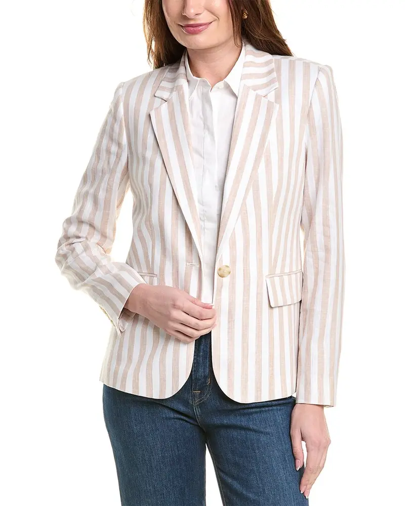 Elie Tahari The Helena Striped Linen-Blend Blazer 1