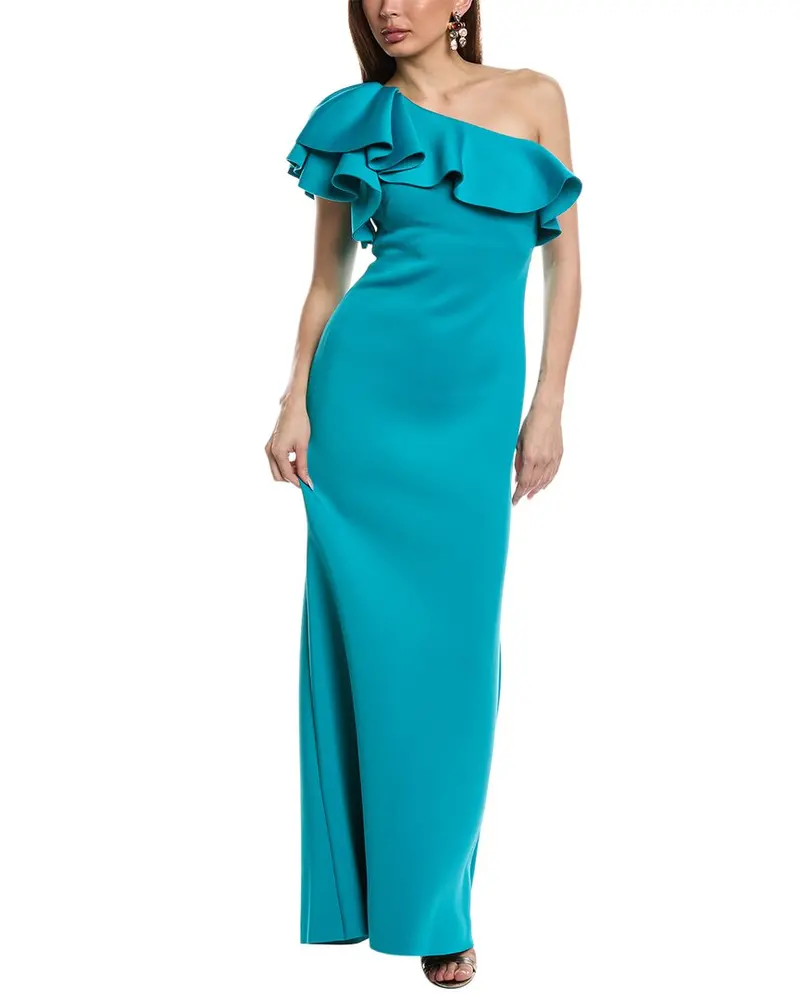 Eliza J One-Shoulder Scuba Gown 1