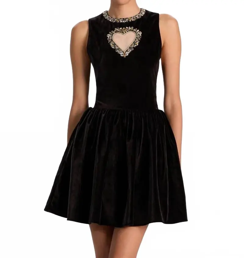 Ella Velvet Mini Dress In Black 1