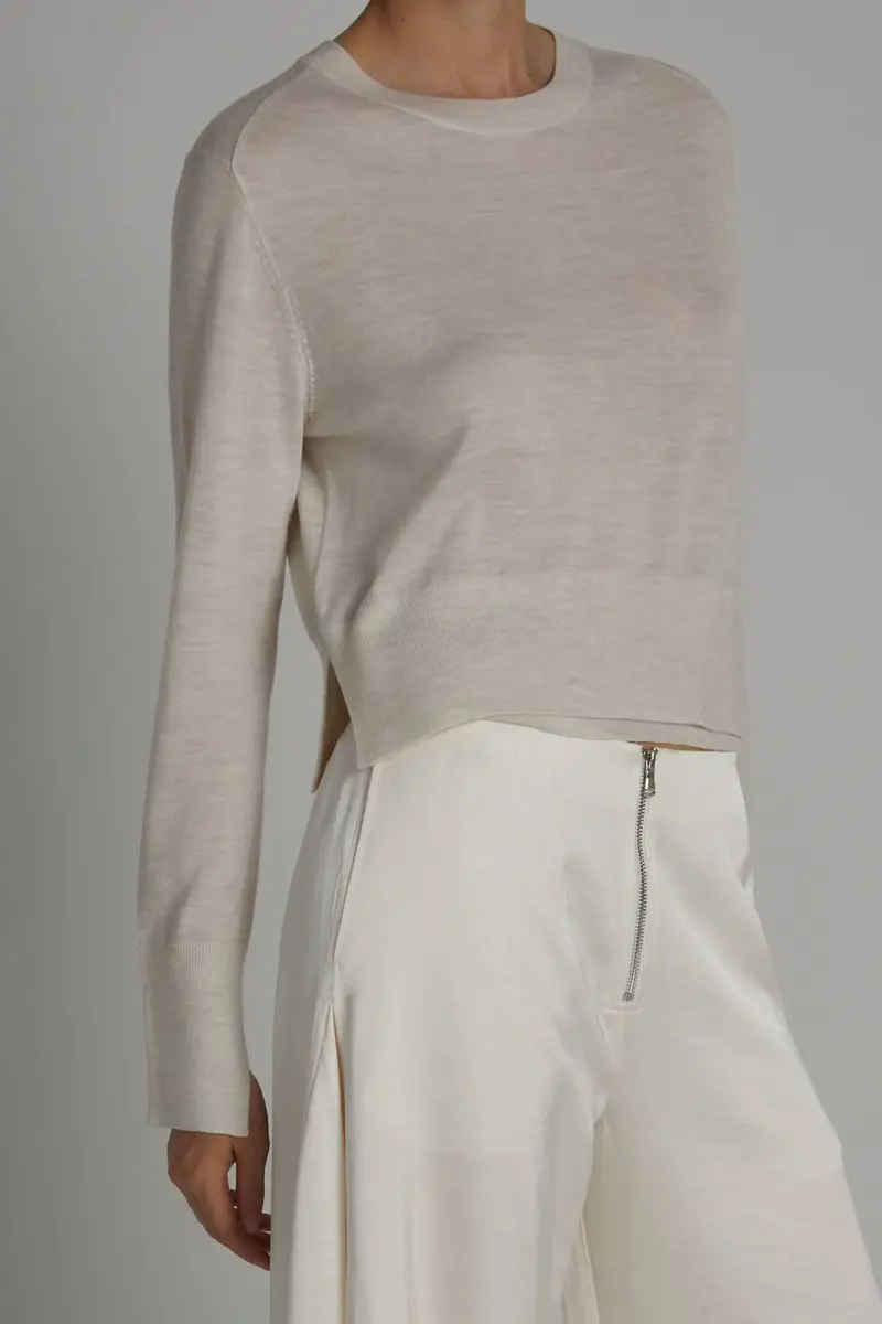 Elodie Layered Crewneck Knit Sweater In Ivory 1
