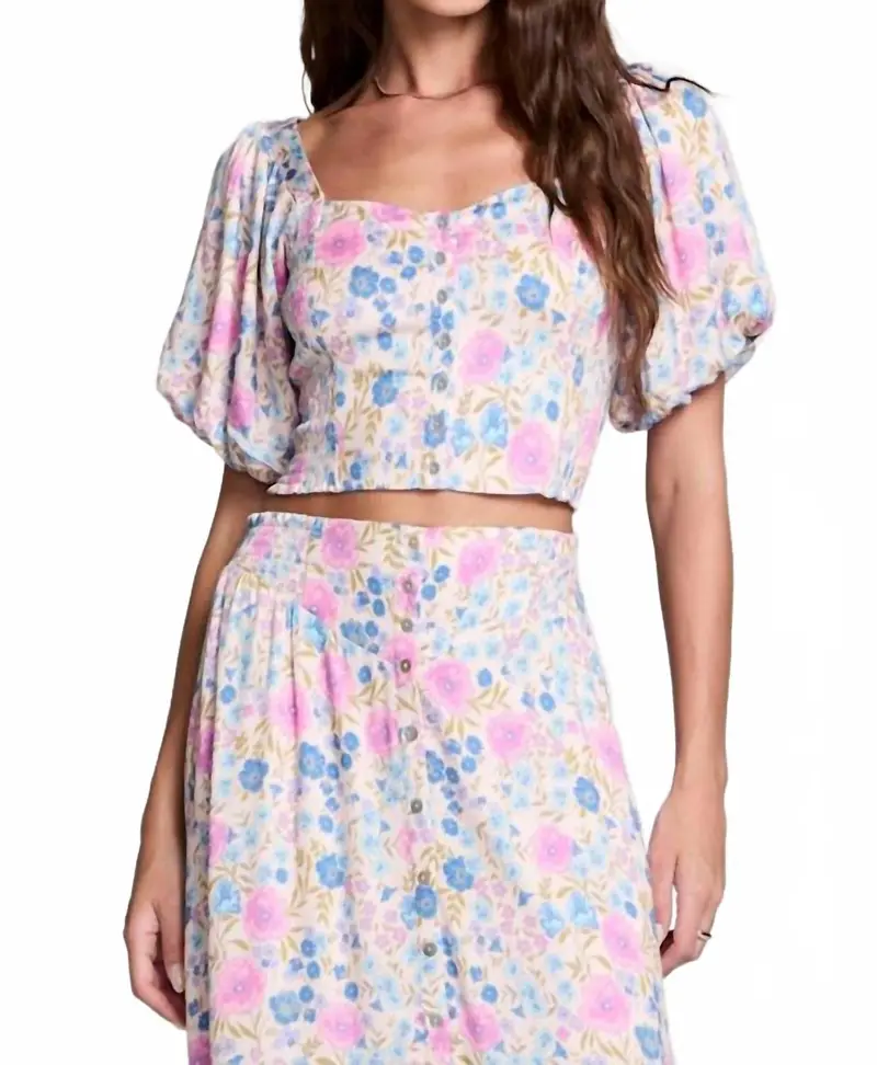 Elysia Puff Sleeve Top In Multi Velvet Iris 1