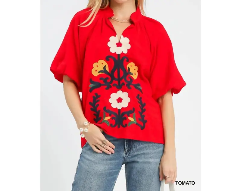 Embroidered Boho Top In Tomato 1