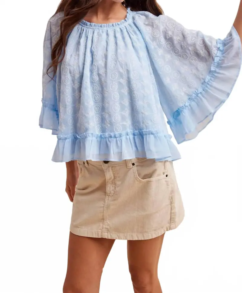 Embroidered Cape Top In Airy Blue 1