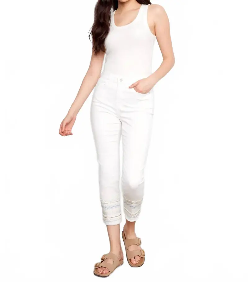 Embroidered Cuff Jeans In White 1