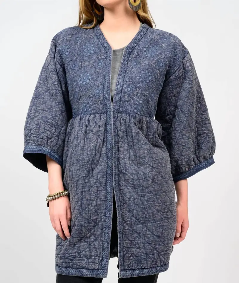 Embroidered Quilted Jacket In Indigo 1
