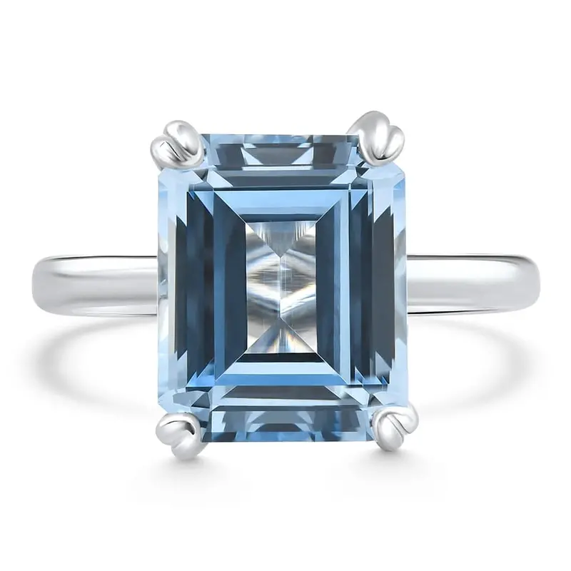 Emerald Cut Aquamarine Solitaire Sandi Ring Platinum 12Mm Lab Grown Size: 5 1