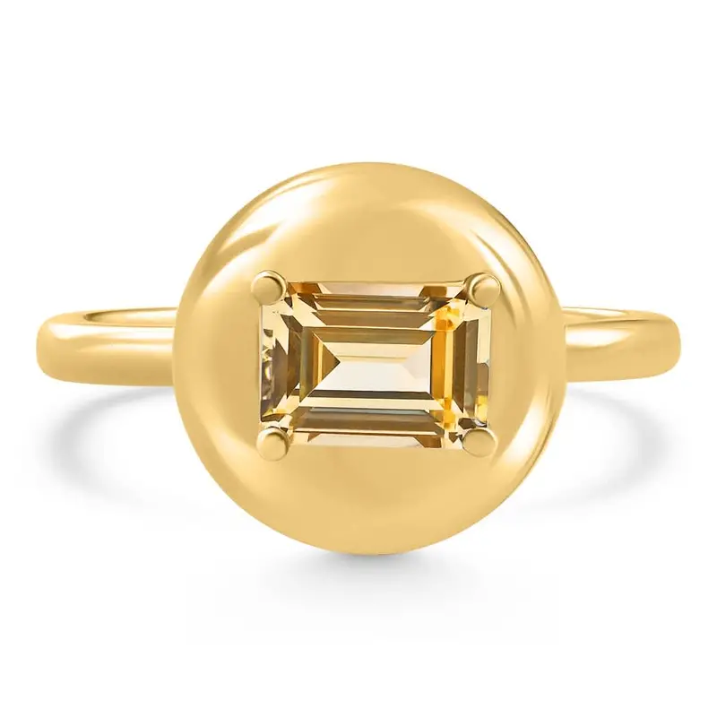 Emerald-Cut Citrine Candy Button Ring in 14K Yellow Gold