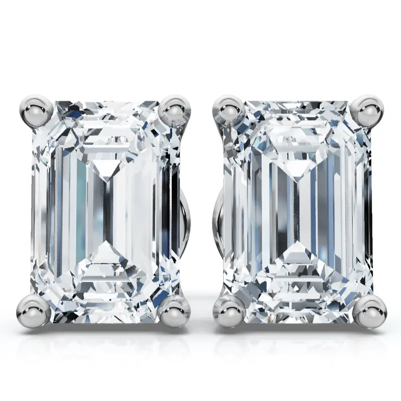 Emerald Cut Diamond Prong Studs 14K Gold Lab Grown 1
