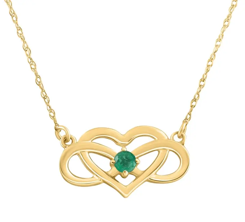 Emerald Gemstone Heart Pendant 10K Gold Women's 18" Necklace 1