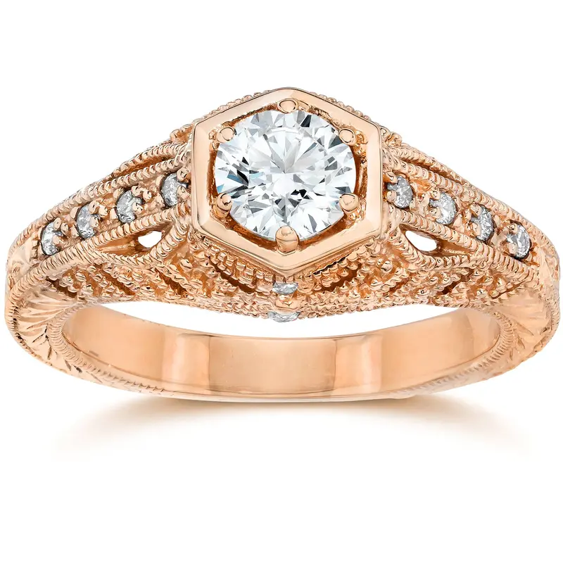 Emery .70Ct Vintage Diamond Antique Engagement 14K Rose Gold Size Selectable 1